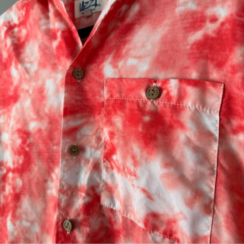 Uzzi Amphibous Gear Button Down Short Sleeve Top | Orange/Coral +  White Tie Dye - Picture 9 of 11